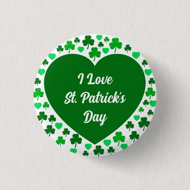 Söta Shamrocks och hjärtan Grön St. Patrick's Day Knapp (Framsida)