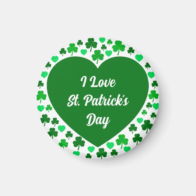 Söta Shamrocks och hjärtan Grön St. Patrick's Day Magnet (Framsidan)
