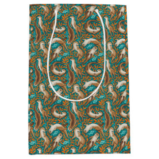 Söta simmande ottrar i Teal och Orange Gouache