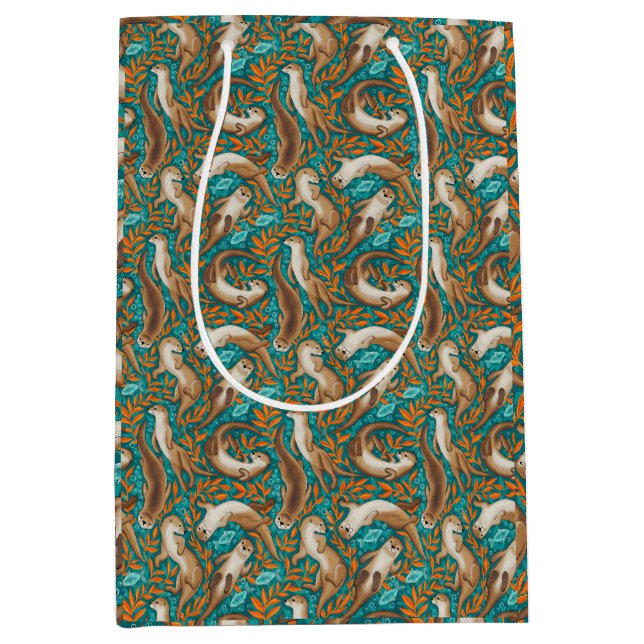 Söta simmande ottrar i Teal och Orange Gouache (Framsidan)