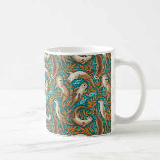 Söta simmande ottrar i Teal och Orange Kaffemugg