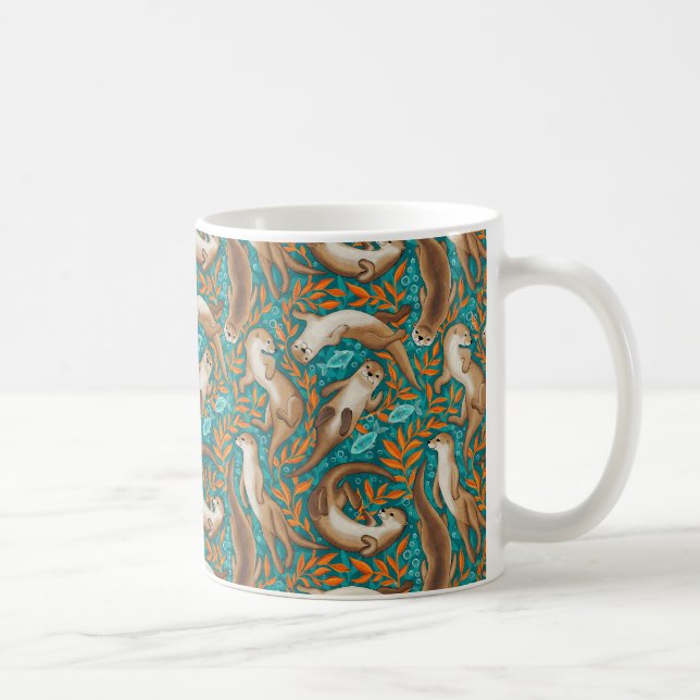 Söta simmande ottrar i Teal och Orange Kaffemugg (Höger)