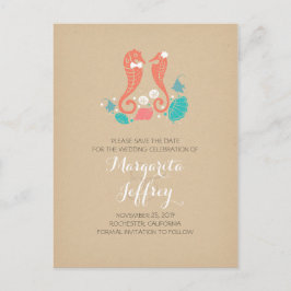 Söta sjöhästar par strand sparar datum postkort meddelande vykort