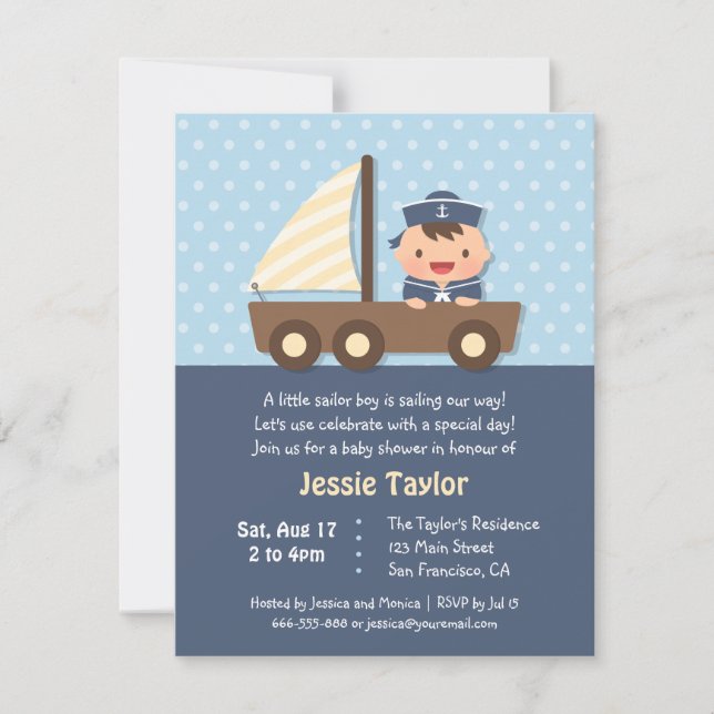 Söta sjömannen pojke nautiska baby shower inbjudni inbjudningar (Framsida)