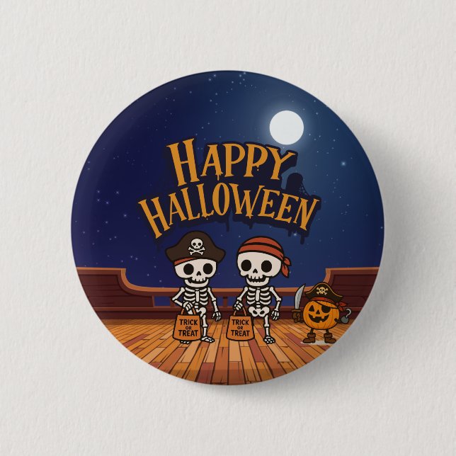 Söta, skelett och pumpa Halloween Knapp (Framsida)