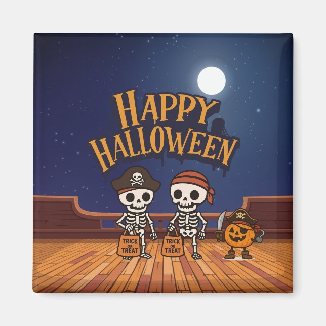 Söta, skelett och pumpa Halloween Magnet (Framsidan)