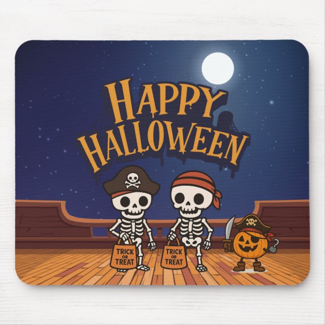 Söta, skelett och pumpa Halloween Musmatta (Framsidan)