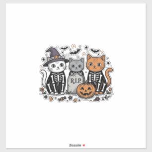 Söta skelettkatter Halloween Vintage gravyr skjort Klistermärken