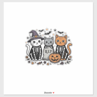 Söta skelettkatter Halloween Vintage gravyr skjort Klistermärken