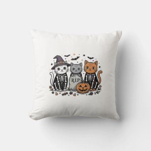 Söta skelettkatter Halloween Vintage gravyr skjort Kudde
