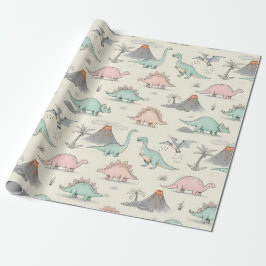 Söta skissartade dinosaurier på Jurassic Land Presentpapper