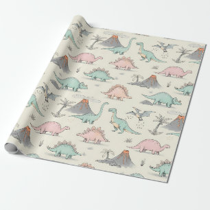 Söta skissartade dinosaurier på Jurassic Land Presentpapper