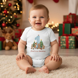 Söta Skogs Djur Baby Första Jul Blå 1 T Shirt