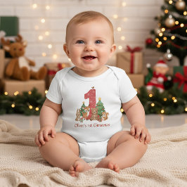 Söta Skogs Djur Baby Första Julen Röd 1 T Shirt