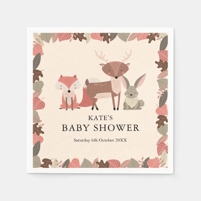 Söta skogs djur Baby Shower Pappersservett (Framsidan)