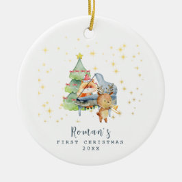 Söta skogs djur baby's första jul foto julgransprydnad keramik