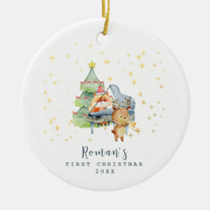Söta skogs djur baby's första jul foto julgransprydnad keramik