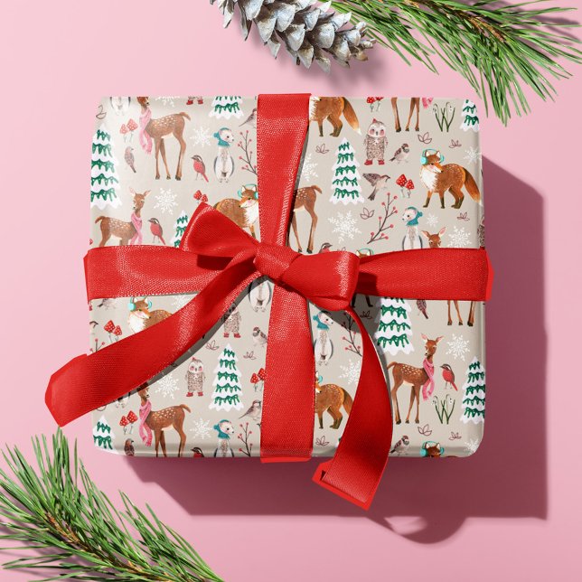 Söta skogs djur jul firande presentpapper (Cute Woodland Animals Christmas Holiday Wrapping Paper)