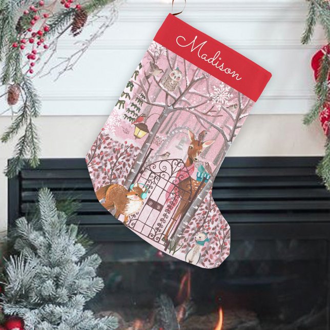 Söta skogs djur jul julgran liten julstrumpa (Cute Woodland Animals Holiday Christmas Small Christmas Stocking)
