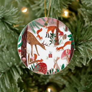 Söta Skogs Djur Jul Julgransprydnad Keramik