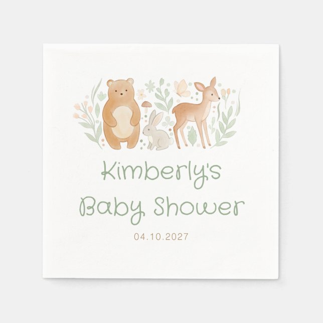 Söta skogs djur Könsneutrala baby shower  Pappersservett (Framsidan)