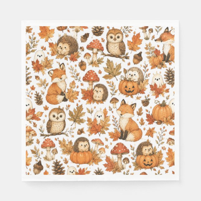 Söta skogs Halloween höst djur  Pappersservett (Framsidan)