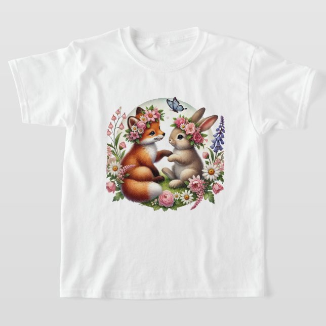 Söta skogs kanin räv flickor t shirt (Laydown)