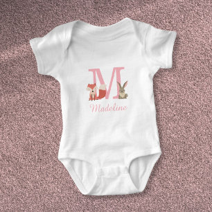 Söta skogs- och vilda djur rosa monogram t shirt