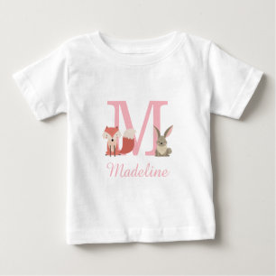 Söta skogs- och vilda djur rosa monogram t shirt