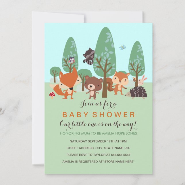 Söta skogs vänner Baby Shower Inbjudan (Framsida)