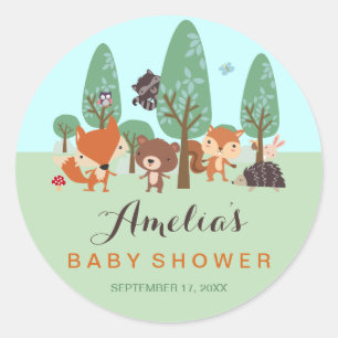 Söta skogs vänner Baby Shower-klistermärken Runt Klistermärke