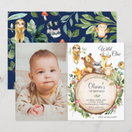 Söta Skogsdjur 1-årsdag Pojke Flicka Foto Inbjudningar