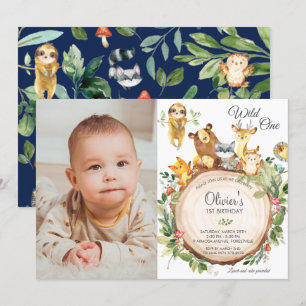 Söta Skogsdjur 1-årsdag Pojke Flicka Foto Inbjudningar