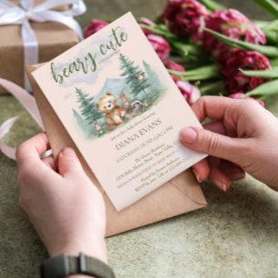 Söta Skogsdjur Akvarell Baby Shower Inbjudningar