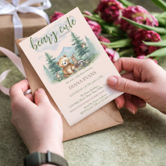 Söta Skogsdjur Akvarell Baby Shower Inbjudningar