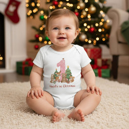 Söta Skogsdjur Baby Första Julen Rosa 1 T Shirt
