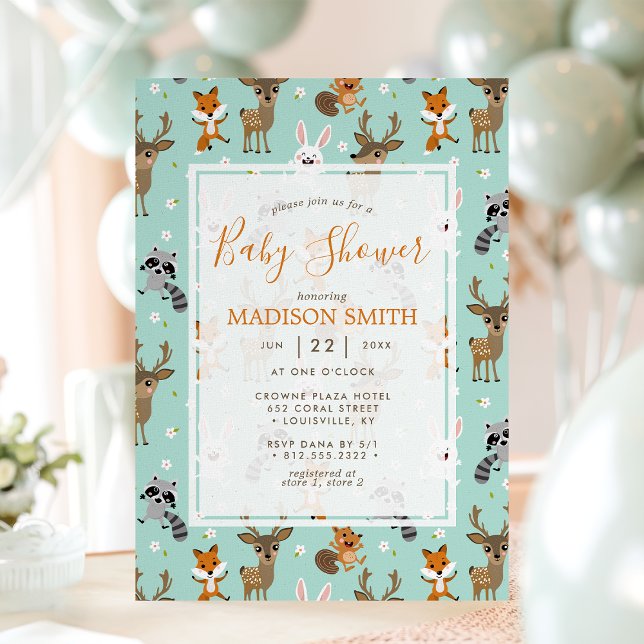 Söta Skogsdjur Baby Shower Inbjudningar (Skapare uppladdad)