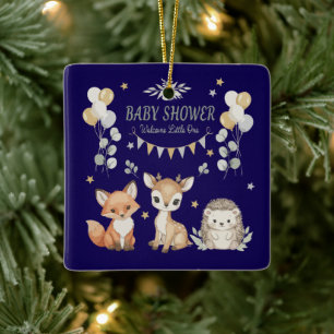 Söta Skogsdjur Baby Shower Räv, Hjort Julgransprydnad Keramik