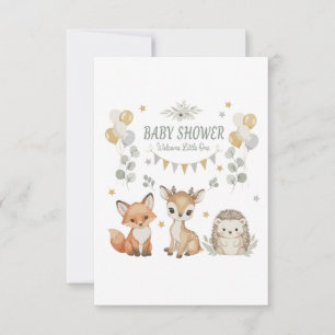 Söta Skogsdjur Baby Shower Räv, Hjort Tack Kort