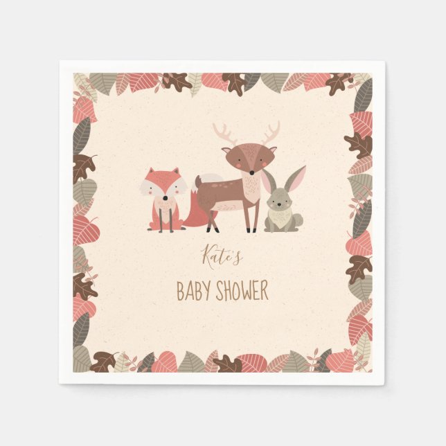 Söta Skogsdjur Baby Shower / Sprinkle Pappersservett (Framsidan)
