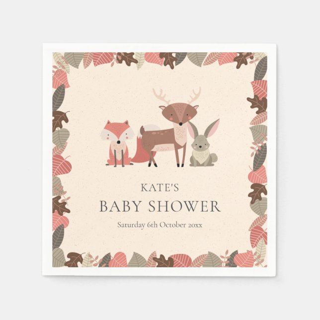 Söta Skogsdjur Baby Shower / Sprinkle Pappersservett (Framsidan)