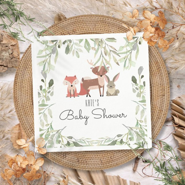 Söta Skogsdjur Baby Shower Strössel Pappersservett (Cute Woodland Animals Baby Shower Sprinkle Napkins)