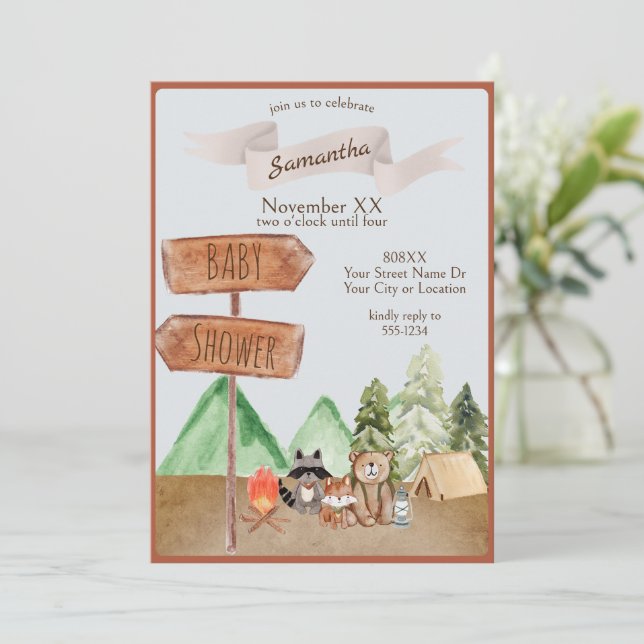 Söta skogsdjur campar Baby Shower Inbjudningar (Stående Fram)
