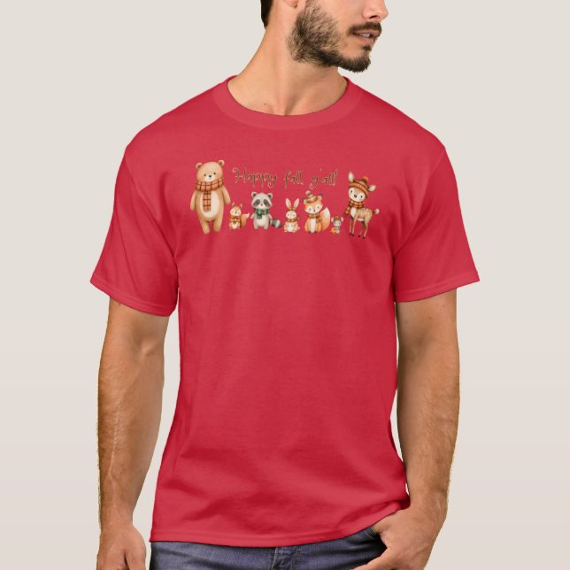 söta skogsdjur glad höst alla vänner t shirt (Framsida)