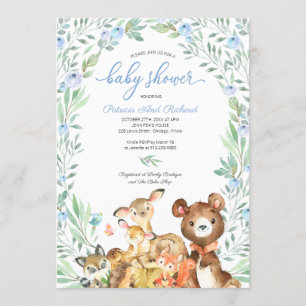 Söta Skogsdjur Grönska Baby Shower Inbjudningar