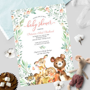 Söta skogsdjur grönska baby shower inbjudningar