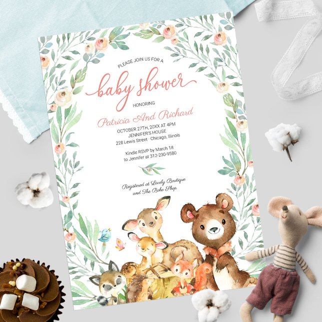 Söta skogsdjur grönska baby shower inbjudningar (Skapare uppladdad)