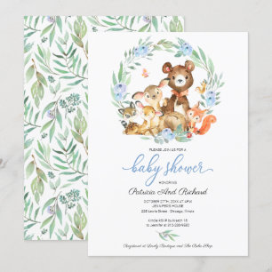 Söta Skogsdjur Grönska Baby Shower Inbjudningar