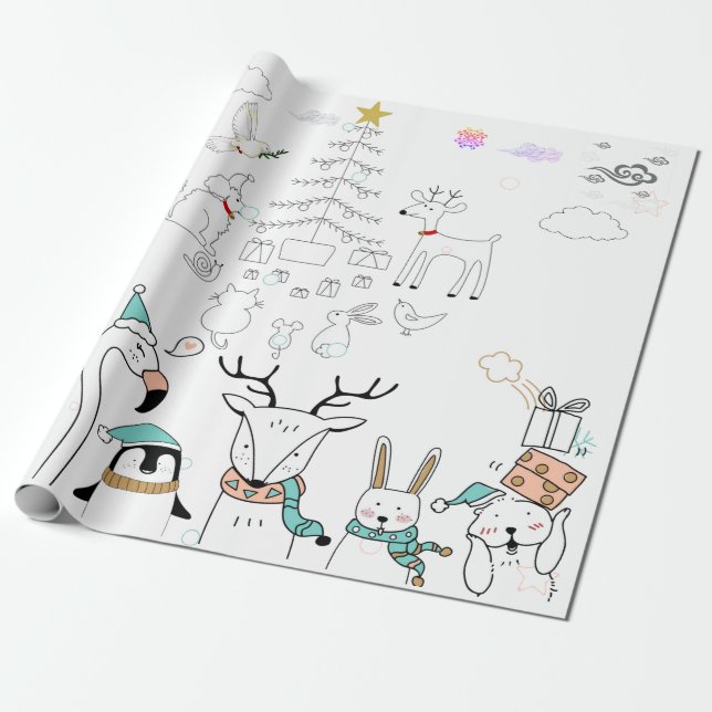 SÖTA SKOGSDJUR JUL Omslags Papper Presentpapper (Utrullad)