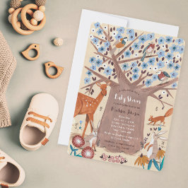Söta skogsdjur Träd Neutral Baby Shower Inbjudningar